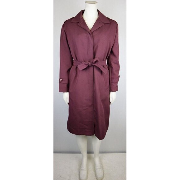VINTAGE 70S WOMEN'S WINE PURPLE TRENCH COAT JACKET - MERVILLE - REMOVABLE LINER - Picture 2 of 16